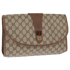 GUCCI GG Supreme Borsa Clutch Sherry Line PVC Beige Oro 89 01 031 Auth 160983