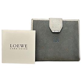 Portafoglio in pelle scamosciata vintage Loewe con logo Anagram grigio-blu / bianco