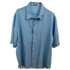Dior Oblique Kurzarmhemd Hellblau Seide und Baumwolle