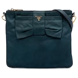 Borsa a tracolla Prada in tessuto blu con fiocco fiocco