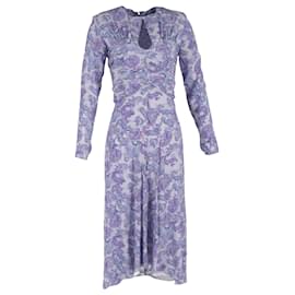 Vestido em crepe com recortes e franzido em estampa paisley Telima em seda roxa de Isabel Marant