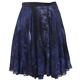 Falda Mini Circular Impresa Ralph Lauren en Seda Azul Marino