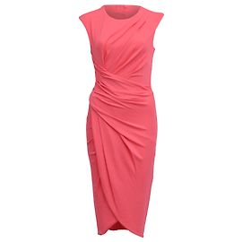 Vestido midi de viscosa rosa con mangas cortas y fruncidos de Michael Kors