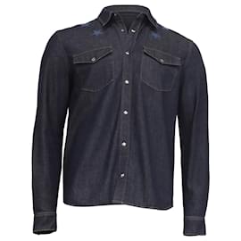 Camicia in denim blu con bottoni ricamata con stelle Givenchy