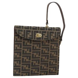 Borsa a mano in tela Zucca FENDI nera e marrone Auth 159734