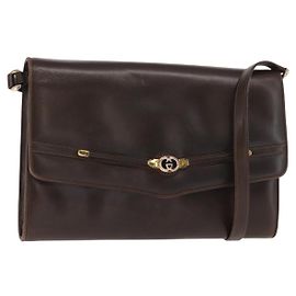 Borsa a Spalla in Pelle Marrone Scuro Gucci Oro 406 004 2008 Auth 161069