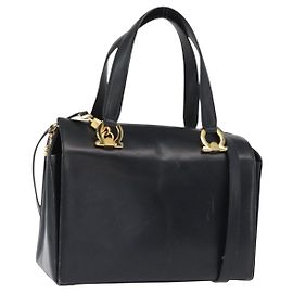 Borsa a mano in pelle Gancini Salvatore Ferragamo 2 in 1 Blu Navy Oro Auth 160069
