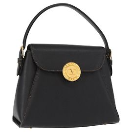 VALENTINO Sac à main en cuir noir et or Auth hk3312