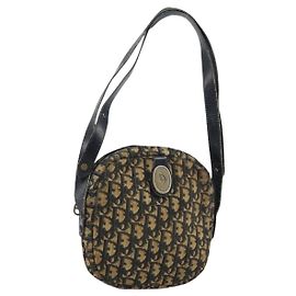 Borsa a Spalla in Tela Trotter Christian Dior Blu Navy Oro Auth 159578