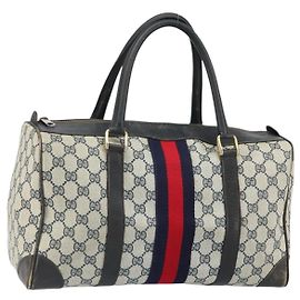 Gucci Borsa Boston GG Supreme in PVC Navy Gold Auth 162988