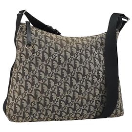 Borsa a Spalla in Tela Trotter Christian Dior Navy Argento Auth 160674