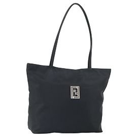 Bolso Tote FENDI Nylon Negro Plata Auth 160965