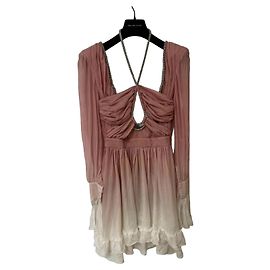 Vestido de seda ombré rosa y blanco Philipp Plein Couture con adornos de cristal