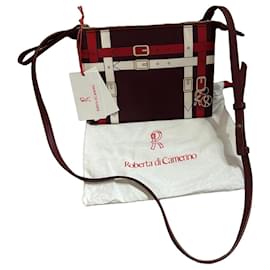 Autre Marque Borsa a tracolla Roberta di Camerino in tela bordeaux e bianca