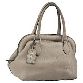 Borsa a mano FENDI Celeria in pelle beige argento Auth hk3299
