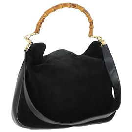 Bolso de Mano GUCCI de Ante 2 en 1 Negro Dorado 001 2404 1638 Auth 158529