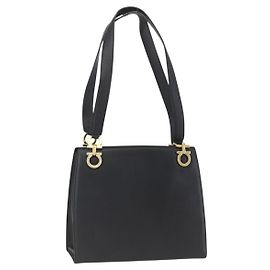 Sac à bandoulière Gancini en cuir noir et or Auth 161284 de Salvatore Ferragamo
