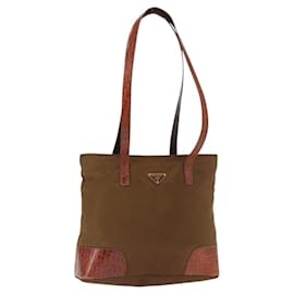 Borsa Tote PRADA in nylon marrone oro Auth 161781 - Prada