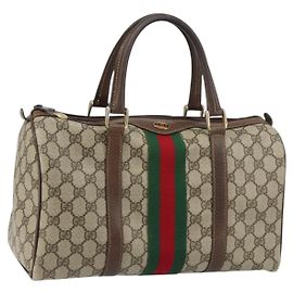 Borsa a mano Gucci GG Supreme Web Sherry Line PVC Beige Oro 24 012 3842 Auth 161028