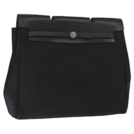 HERMES Sac à main Herbag MM Toile Cuir Noir Argent Auth gh1501 - Hermès