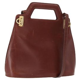 Borsa a Spalla Gancini in Pelle Marrone Oro Auth 159579 di Salvatore Ferragamo