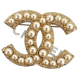 Spilla Chanel con Perle e Strass Oro