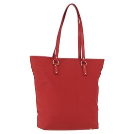 Borsa a mano Gancini in nylon rosso e oro Auth 161041 di Salvatore Ferragamo