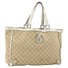 Borsa Tote GG in Tela Beige Oro Gucci 141472 Auth 161125