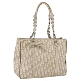 Sac à main romantique en toile Trotter Christian Dior PVC beige argent authentique 161784
