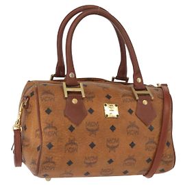 Borsa MCM Vicetos Logogram in pelle PVC 2 in 1 marrone oro Auth gh1459
