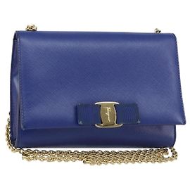Borsa a Spalla Vala Chain in Pelle Blu Oro Auth 161081 di Salvatore Ferragamo