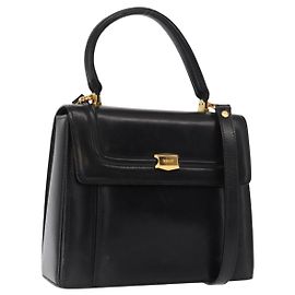 BALLY Bolso de mano de cuero 2 vías Negro Oro Auth 159425
