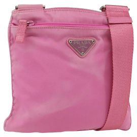 PRADA Schultertasche Nylon Rosa Silber Authentisch 161410