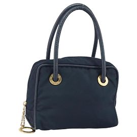 Céline Borsa a mano Celine Circle in nylon blu navy e oro Auth 161415