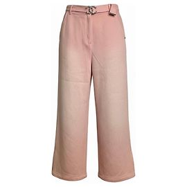 Helle rosa Baumwoll-Jeans mit weitem Bein und CC-Schnalle Chanel 19S Sand by the Sea FR 44