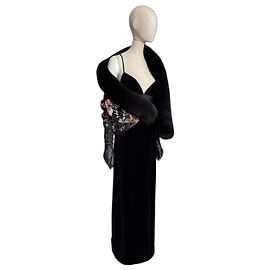 Veste Christian Dior Opera en velours et fourrure de renard noir
