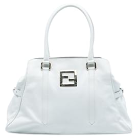 Borsa Tote FF in pelle bianca Fendi