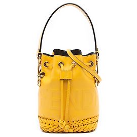 Borsa a secchiello Mon Tresor in pelle gialla con stampa a rilievo e cucitura whipsitch di Fendi
