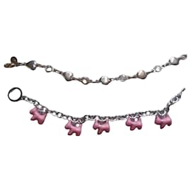 Autre Marque Braceletes Agatha Westie em Cerâmica Rosa e Corações Dourados