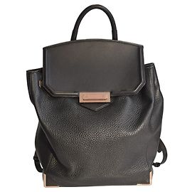 Schwarzer, strukturierten Leder-Rucksack Prisma Skeletal von Alexander Wang mit roségoldenen Beschlägen