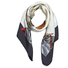 Hermès 1986 Quadratisches Tuch 90 Seide Jagd Grau Ecru Seidentwill Schal Hermes