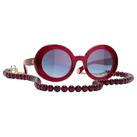 Runde Sonnenbrille Chanel burgunder- Himbeere rot 5489 3N