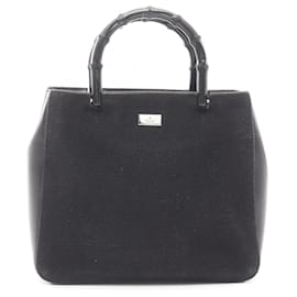 Borsa a mano Gucci Bamboo nera in pelle e tela
