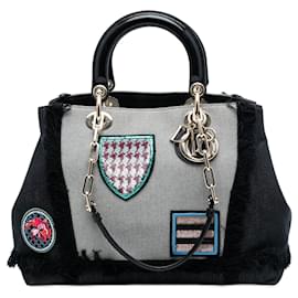 Borsa D Light in denim nero con patch Dior
