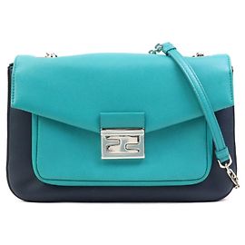 Borsa a Spalla Fendi in Pelle Verde e Blu Navy
