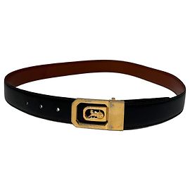 Céline Vintage Celine Paris Ledergürtel mit schwarzem und braunem Kutschenlogo