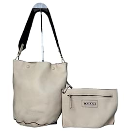 Borsa a secchiello in pelle Marni vintage beige e nera