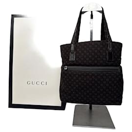 Borsa mini tote vintage Gucci G monogramma in lana e pelle marrone
