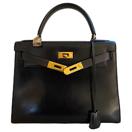 Hermès Kelly 28 Sellier Pelle Box Blu Mezzanotte Finiture Dorate