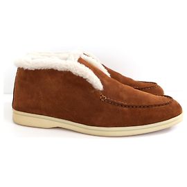 Botines de tobillo forrados en piel Loro Piana Open Walk Cognac/Blanco